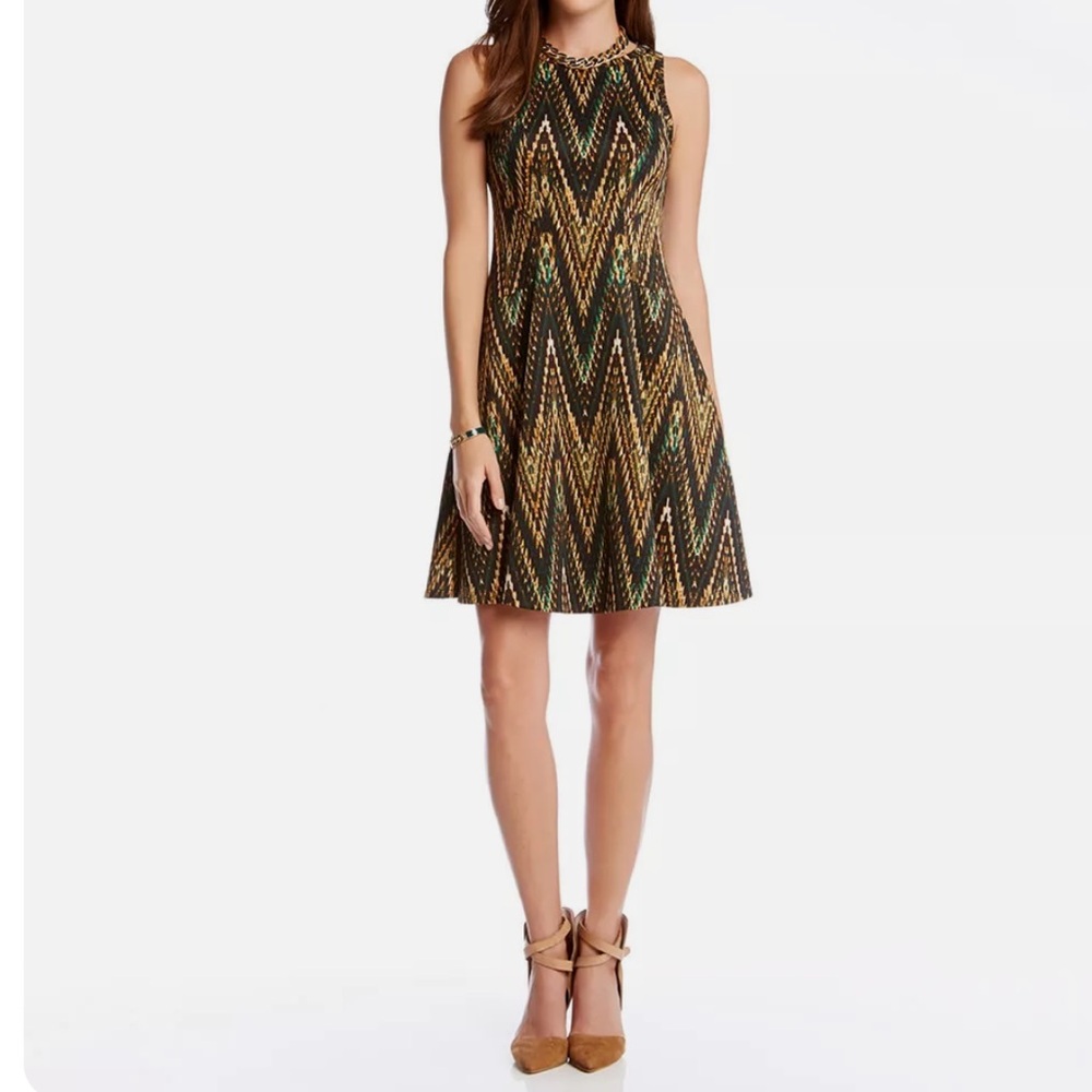 Karen Kane Fit and Flare Scuba-Knit Zig Zag Dress Small Sleeveless